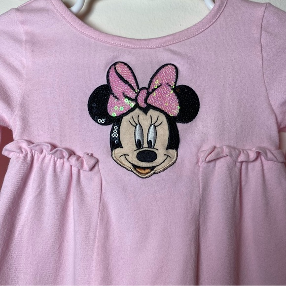 Disney | Minnie Mouse Sequin Embellished Roll Tab Sleeve Dress Light Pink 9-12m - Picture 3 of 9